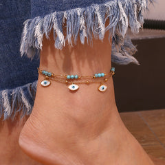 White Shell Eyes Turquoise Double-circle Anklet