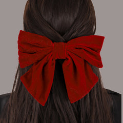 Red Flannel Big Bow Spring Clip Barrettes