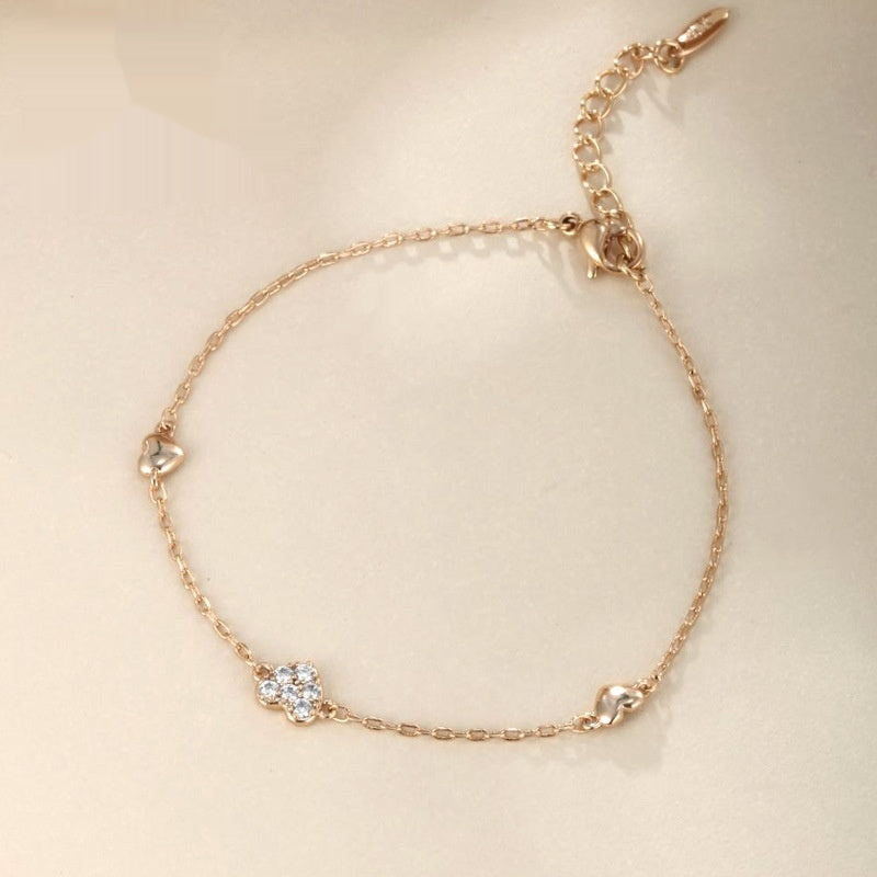 Alloy Plated 18K Gold Heart-shaped Diamond Heart Bracelet Women