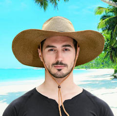 Breathable Mesh Big Brim Straw Hat Men's Outdoor Sun Protection