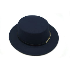 Men's And Women's Retro British Style Chain Solid Color Flat Top Hat