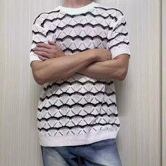 Men's Short-sleeved T-shirt Hollow Sweater Jacquard Top