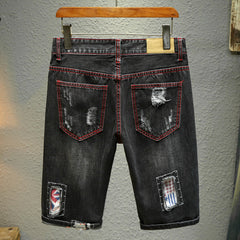 European And American Street Trend Distressed Patch Denim Shorts