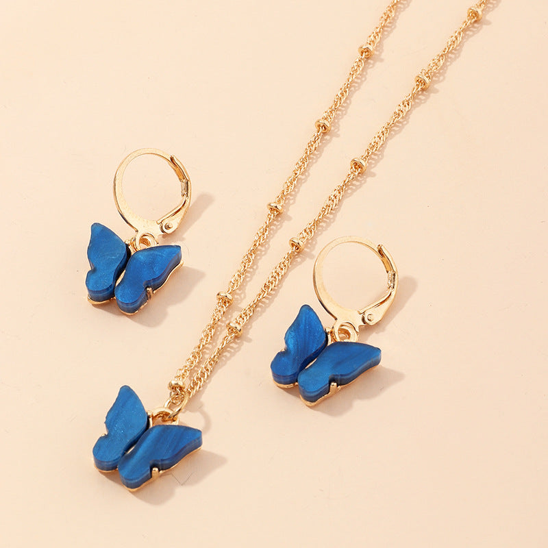 Creative Fashion Resin Butterfly Necklace And Earring Set