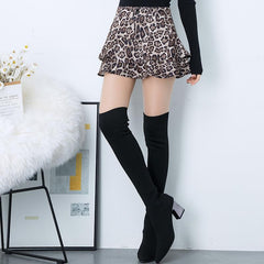 Spring Sweet Lotus Leaf Leopard Print Skirt