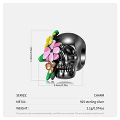 Skull Head And Flower Beads Exaggerated And Personalized S925 Silver DIY Beaded Bracelet Accessories