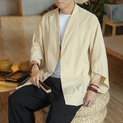 Chinese Style Solid Color Summer Thin Cotton Linen Coat Cardigan