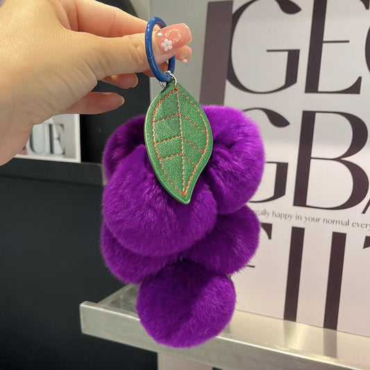 Real Rex Rabbit Hair Grape Car Key Ring Pendant