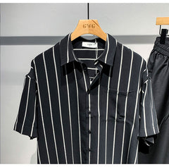 Men's Loose Comfortable Striped Short-sleeved Shirt