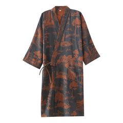 Men's Cotton Gauze Kimono Long Dress Bathrobe