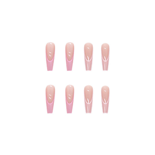 Ladies Pink Gradient Color Wear Long Nail Stickers