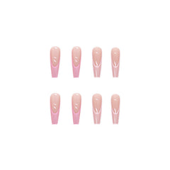 Ladies Pink Gradient Color Wear Long Nail Stickers