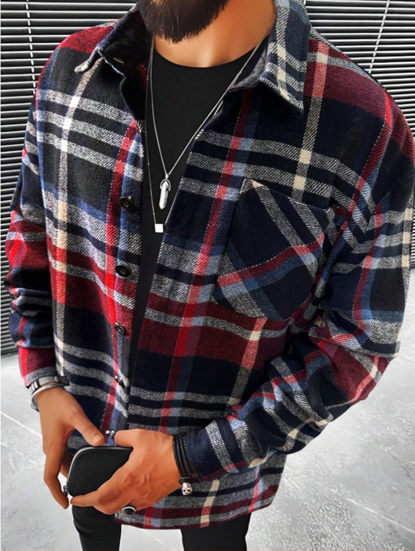 Woolen Lapel Print Long Sleeve Shirt