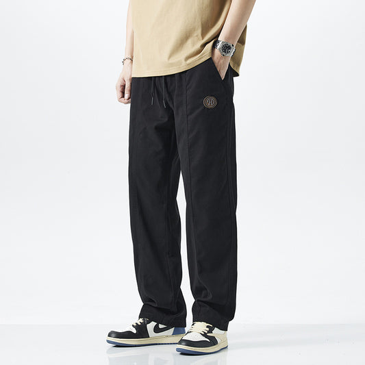 Pure Cotton Casual Pants Men's Autumn And Winter Fleece-lined Thickened Straight Trousers