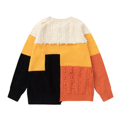 Retro Patchwork Contrast Color Velvet Thickening Sweater Japanese Minority Burr Idle Style