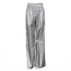 Silver Elastic Waist Loose Straight Slimming Wide Leg Pants