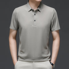 Middle-aged Seamless Lapel Seersucker Fashion Short Sleeve T-shirt Polo Shirt