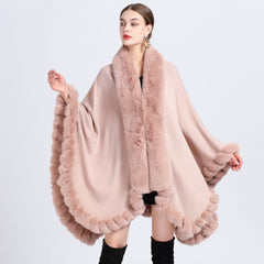 Rex Rabbit Fur Collar Shawl Irregular Oversized Knitted Cardigan Baggy Coat