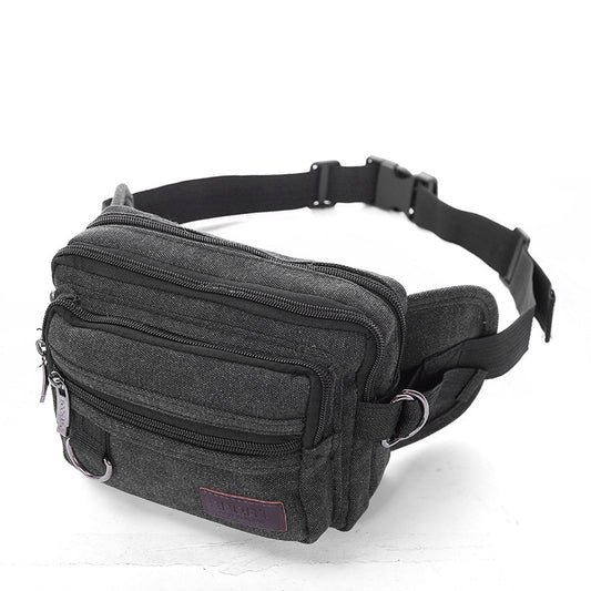 Canvas Fanny Pack With 4-Zipper Pockets Men Waist Bag Hip Bum Bag With Adjustable Strap For Outdoors Workout Traveling Casual Running Hiking Cycling