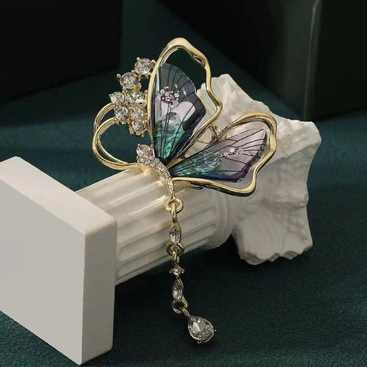 Exquisite Translucent Butterfly Tassel Brooch