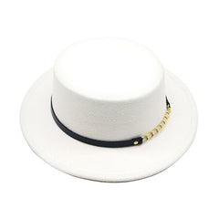 Men's And Women's Retro British Style Chain Solid Color Flat Top Hat