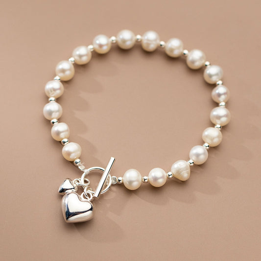 Silver Love Pearl Light Bead Bracelet Heart-shaped