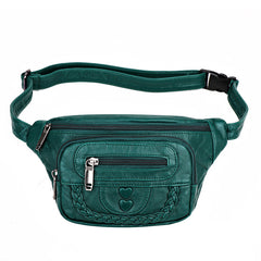 Women's Fashionable And Versatile Washed Soft Leather Waist Messenger Bag