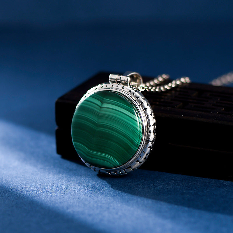 S925 Silver Round Malachite Dignified Pendant