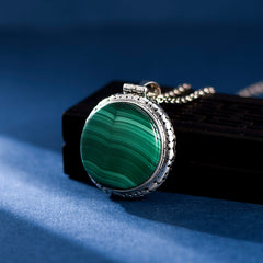 S925 Silver Round Malachite Dignified Pendant