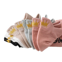 Women's Heel Crown Embroidered Combed Cotton Low Top Low Cut Socks Boat Socks