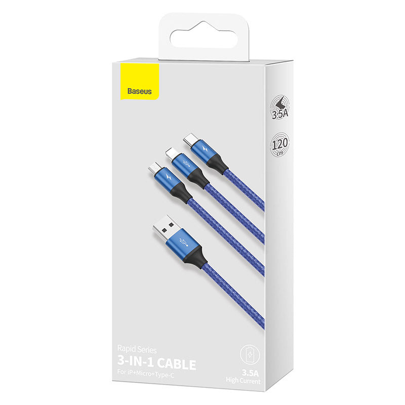 Rapid Series 3 In 1 Cable  For IP Plus Micro Plus Type C Dark Blue