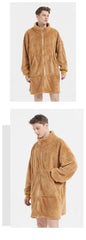 Men's Camel Fleece Zipper Cardigan Nightgown