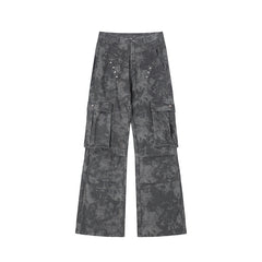 American High Street Fashion Brand Camouflage Rivet Multi-pocket Workwear Jeans