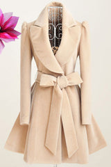 Cinched Waist Slim-fit Women's Woolen Coat