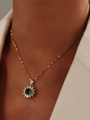 Emerald Sunflower Necklace, Women's Light Luxury Style, High Grade, Collar Chain, Fashion Neckchain