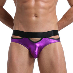 Bronzing Patent Leather Glossy Hollow Stage Performance Briefs