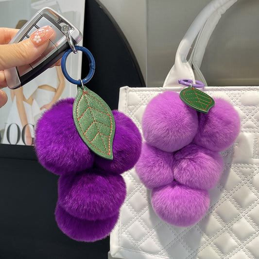 Real Rex Rabbit Hair Grape Car Key Ring Pendant