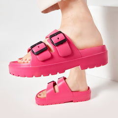 Fashion Double Buckle Slippers Summer Platform Garden Beach Shoes Casual Non-slip Floor Bathroom Home Slipper For Women