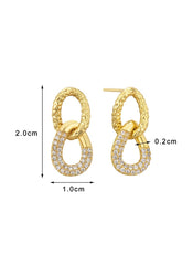 Retro Easy Matching Double Ring Stud Minority Simple Micro Inlaid White Zirconium Delicate Earrings