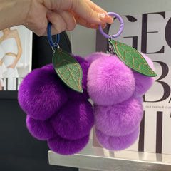 Real Rex Rabbit Hair Grape Car Key Ring Pendant