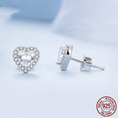 925 Sterling Silver Loving Heart Stud Earrings Female Shining Zircon