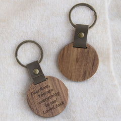 Acacia Wood Circular Keychain With Laser Capability