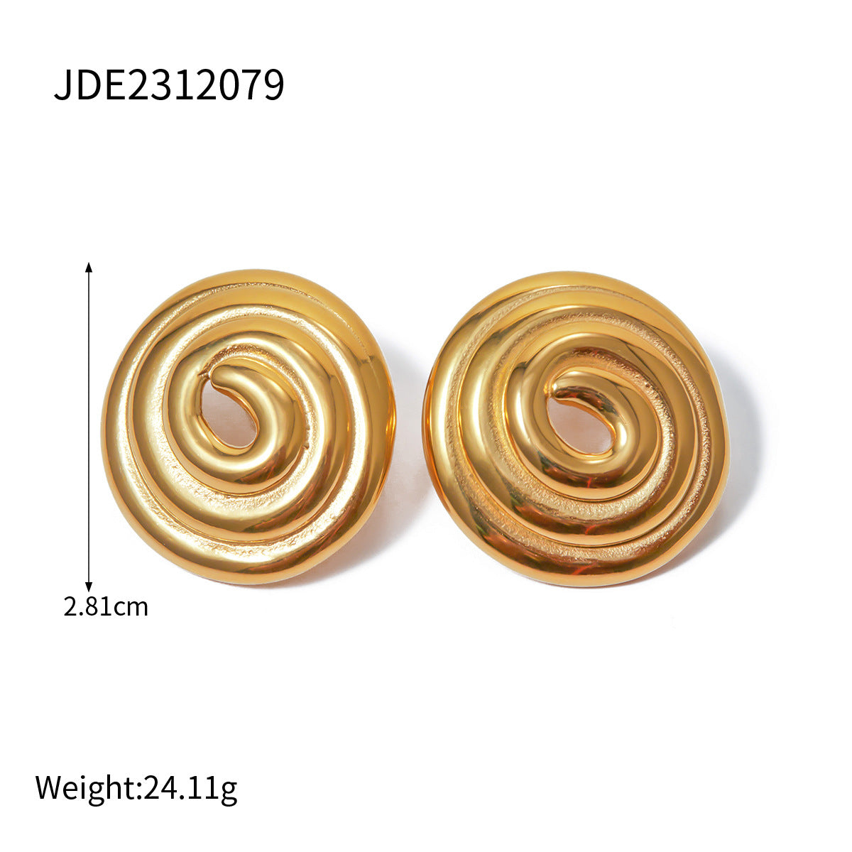 18K Gold Stainless Steel Threaded Ring Disc Mosquito-repellent Incense-shaped Gold Plated Large Earrings