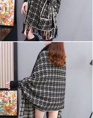 Autumn And Winter New Imitated Mink Cashmere Fur Collar Cape And Shawl Plus Size Tassel Knitted Cardigan